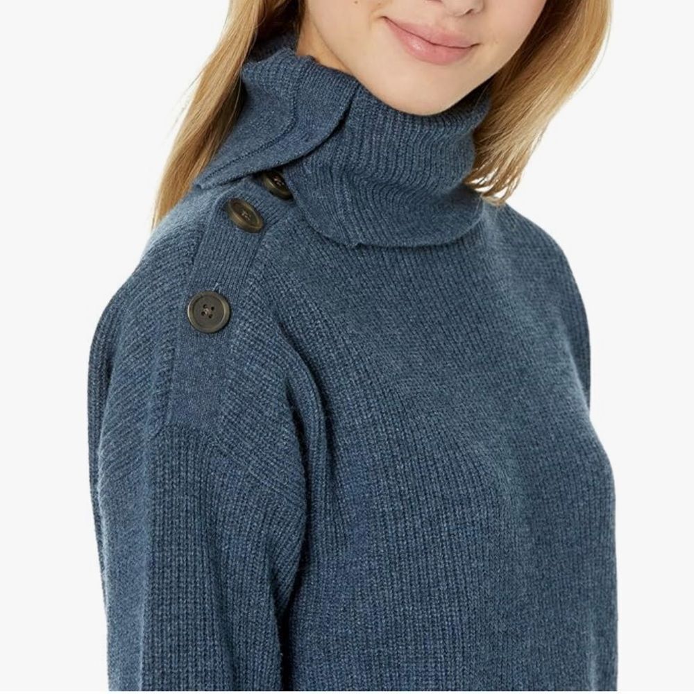 NWT Madewell Button-Shoulder Turtleneck Wool Blend Sweater Heather Blue XS